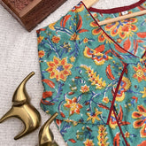 Vriksham Premium Floral Printed Readymade Blouse-Kalamkari Print-Aqua Green-VS4519